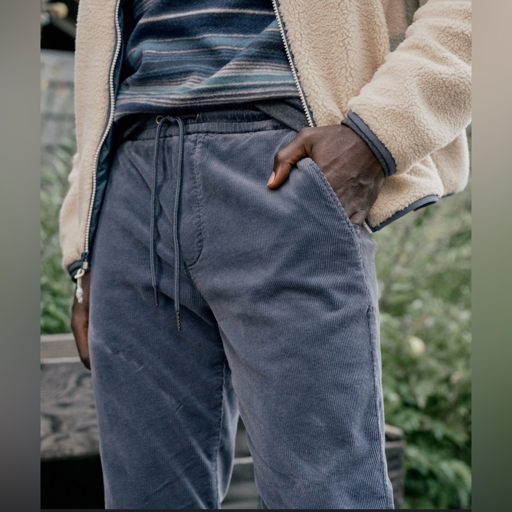 Marine Layer Men's Ash Navy Corduroy Drawstring Slim Straight Fit Pants XLarge - Picture 6 of 8